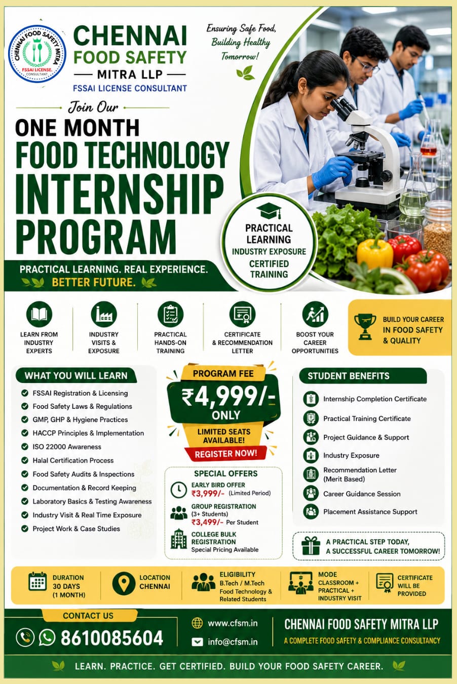 One month food technology internship program