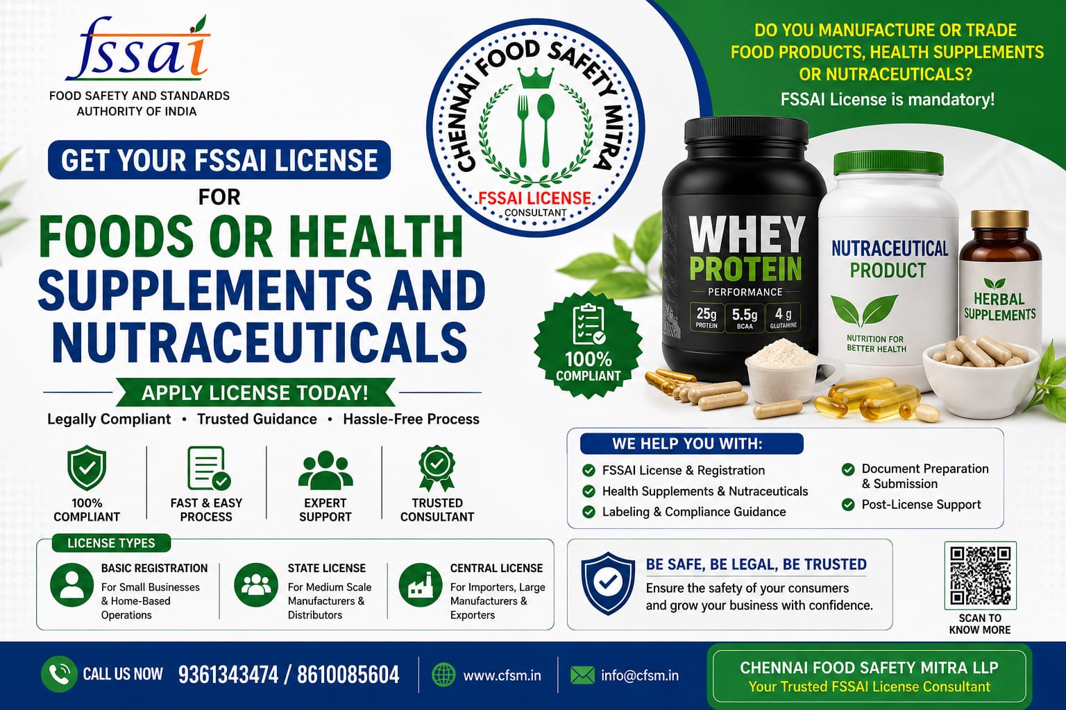 FSSAI license for foods, supplements and nutraceuticals